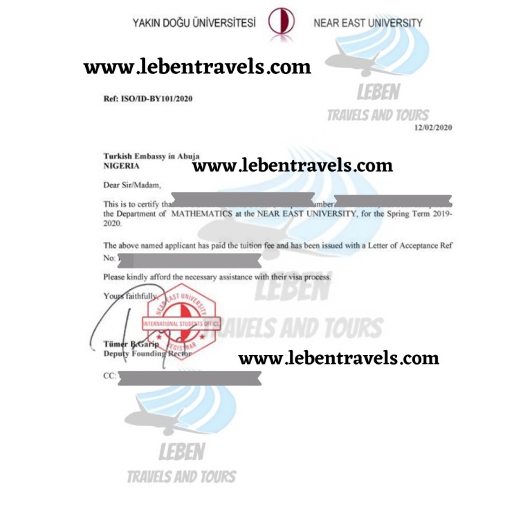 Study abroad admission letter with scholarship for Leben Travels And Tours