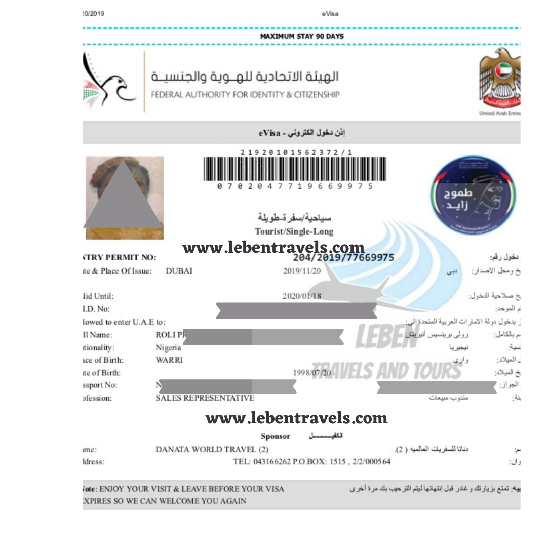 DUBAI UAE VISA 90 DAYS (3 MONTHS) ENTRY VISA