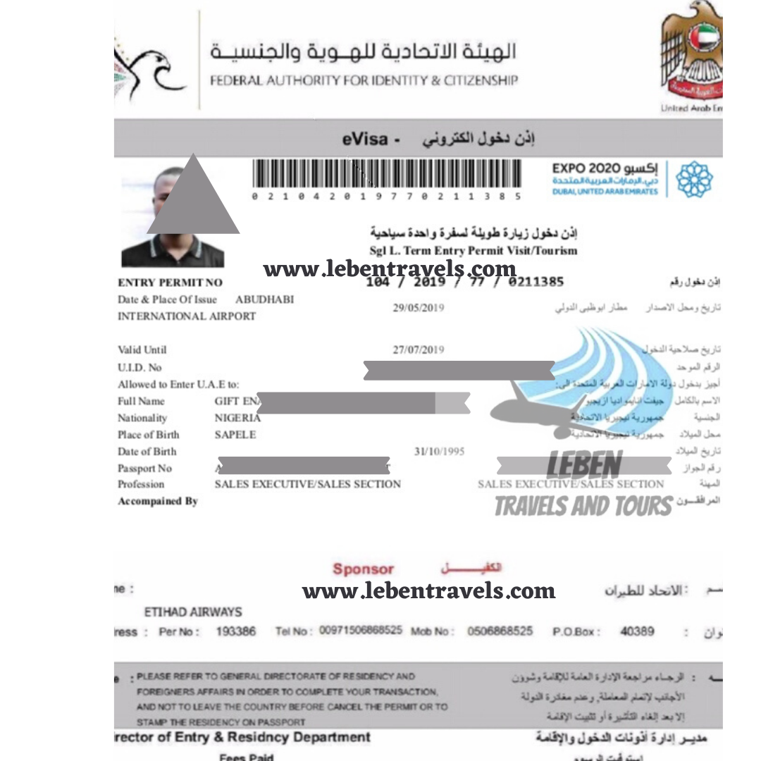 DUBAI UAE VISA 90 DAYS (3 MONTHS) WORK ENTRY VISA