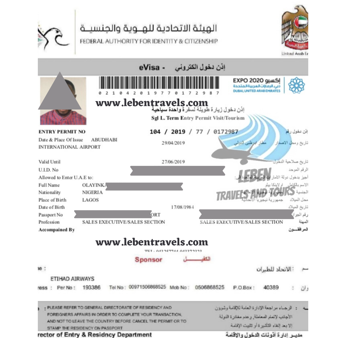 Dubai Visa sample, UAE VISA PROCESSED